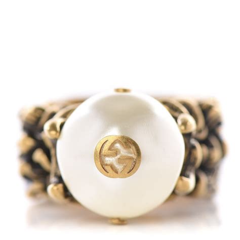 GUCCI Metal Pearl Ring 19 Aged Gold 579855 | FASHIONPHILE