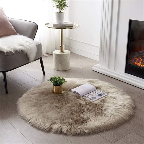 SERISSA Ultra Soft Round Faux Sheepskin Fur Area Rug Beige Circular Shaggy Rug Round Fluffy Area ...