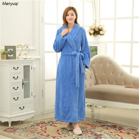 Womens Winter Solid Coral Fleece Homewear long robes sleepwear Dressing gowns for women Terry ...