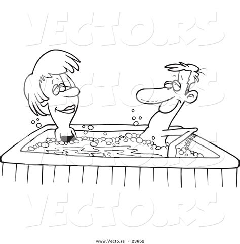 Vector of a Cartoon Couple in a Hot Tub - Coloring Page Outline by Ron Leishman - #23652