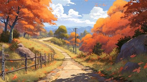 Anime autumn countryside landscape wallpaper Stock Illustration | Adobe Stock