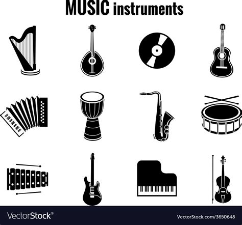 Black music instrument icons on white background Vector Image