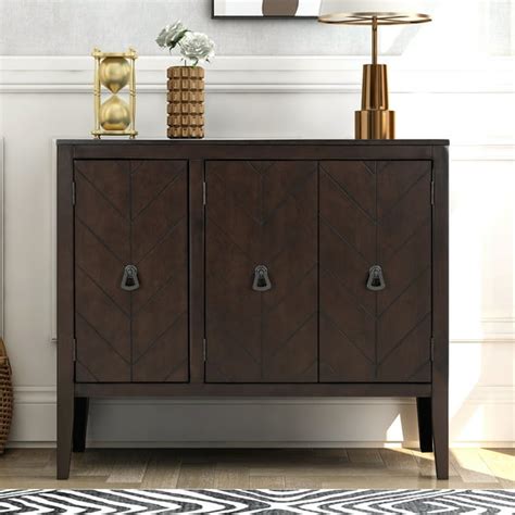 Sideboard Buffet Storage Cabinet, Solid Wood Accent Cabinets with 3 Doors and Adjustable Shelf ...