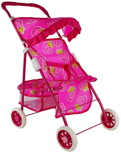 Children's Play Cute Hot Pink Strawberry Toy Baby Doll Stroller w/ Basket - Walmart.com ...