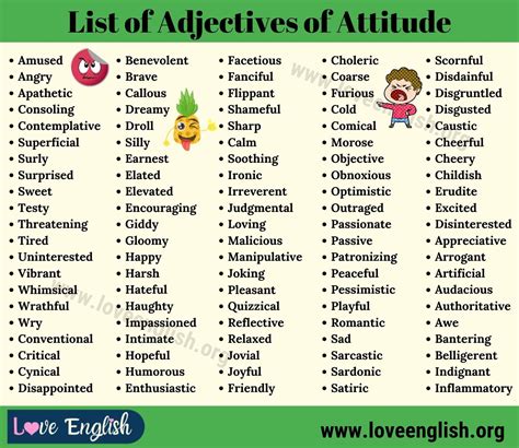 Adjectives of attitude a huge list of 135 attitude adjectives in english – Artofit