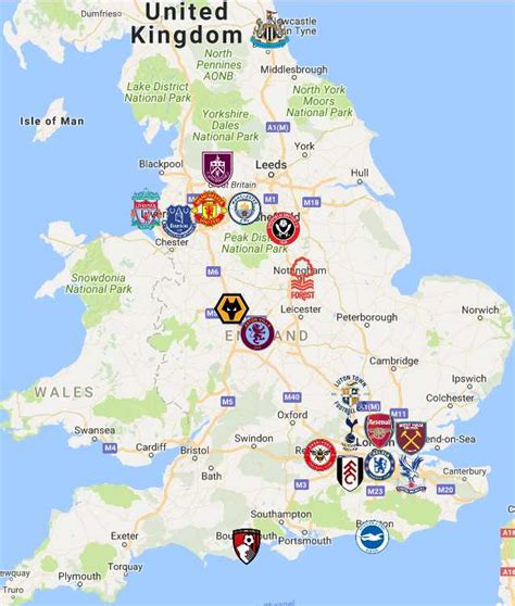 Premier League Map | Clubs | Logos - Sport League Maps