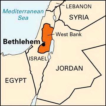 this map shows the holy city of Christianity, Bethlehem. This is where Jesus Christ was born ...