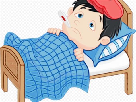 Cartoon Sick Boy Kid Bed Fever Mouth Thermometer | Citypng