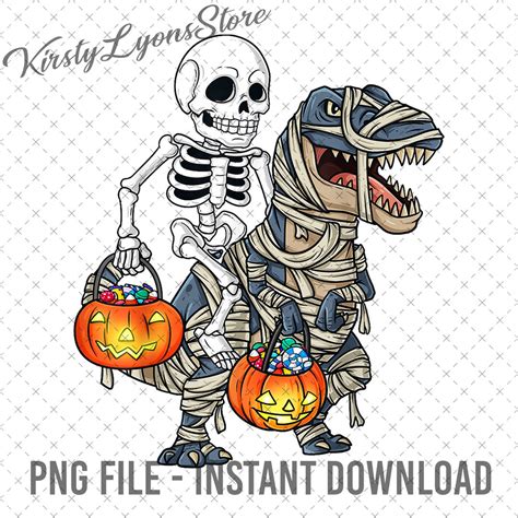 Funny Halloween 2023 Png Skeleton Riding Mummy Dinosaur - Etsy