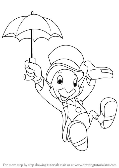 Learn How to Draw Jiminy Cricket from Pinocchio (Pinocchio) Step by Step : Drawing Tutorials