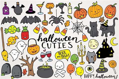 Cute Halloween Clipart Hand Drawn Halloween Clip Art | Etsy