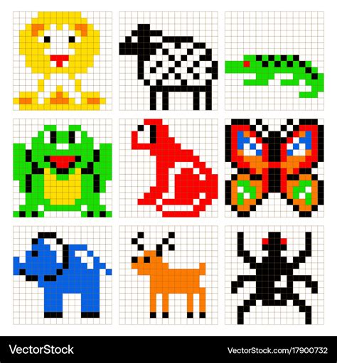 Pixel art animals set Royalty Free Vector Image