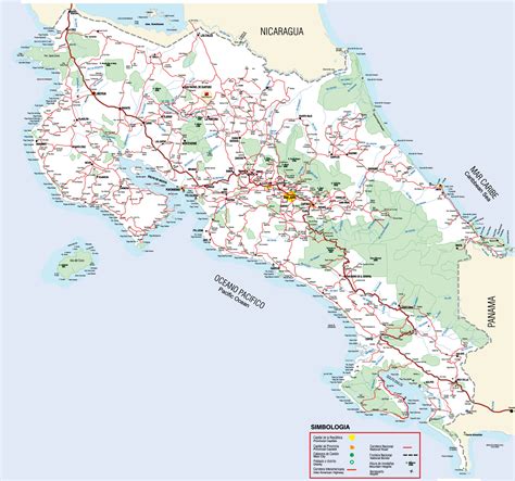 Large road map of Costa Rica with cities, national parks and airports | Costa Rica | North ...