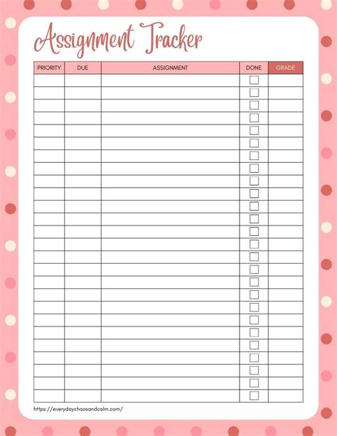 Free Printable Assignment Trackers For Students