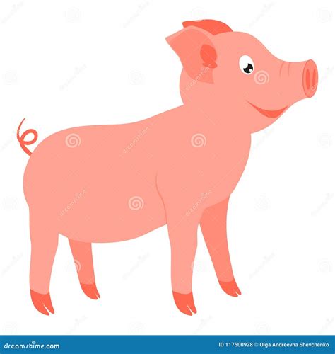 Colorful Cartoon Happy Standing Pig Side View Stock Illustration - Illustration of lunar ...