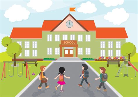 School vector illustration with kids coming to school Free vector in Adobe Illustrator ai ( .ai ...