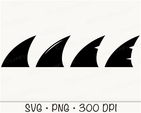 four black and white shark fin silhouettes with the words svg png - 300 dpi