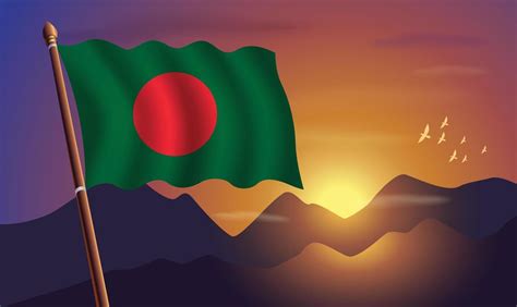 Bangladesh flag with mountains and sunset in the background 20848578 Vector Art at Vecteezy