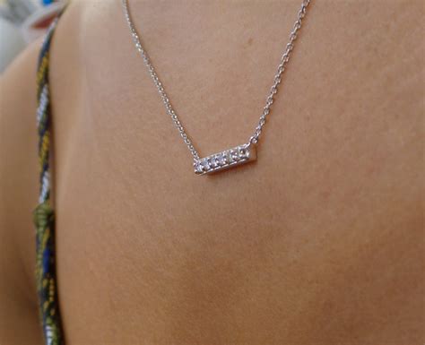 Diamond Bar Necklace 14k White Gold/ White Gold Diamond Bar - Etsy