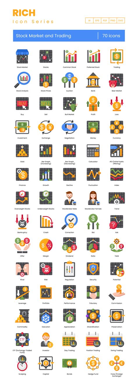 70 Stock Market and Trading Icon Set - Flat Icons