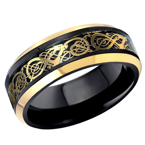 Pristine J - Men's Women's Tungsten Wedding Band Engagement Ring 8mm Two-tone Black & Yellow ...