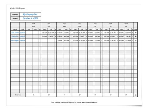 Excel Shift Schedule Template