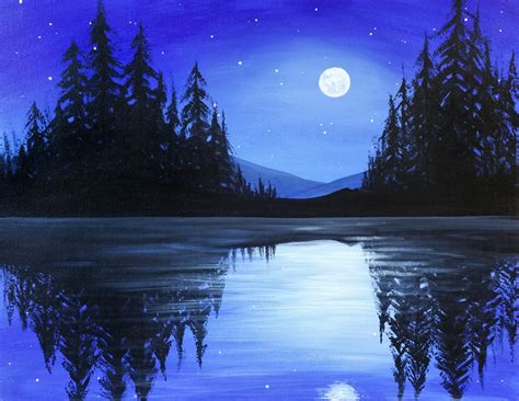 Moonlit Mountain Reflections | Silhouette painting, Night painting, Landscape paintings