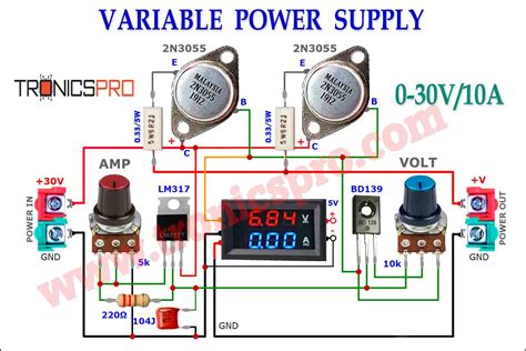 Variable Power Supply 0-30V_10A Circuit Diagram - TRONICSpro