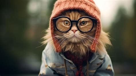 Premium AI Image | A cat in glasses and clothes