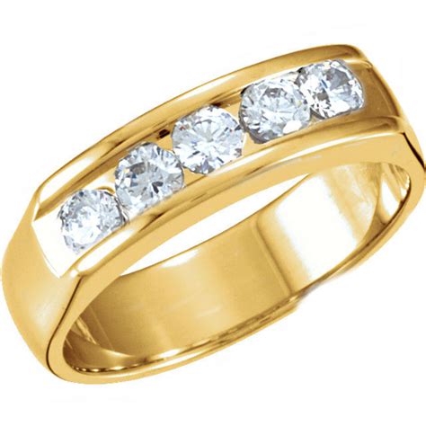 14k Yellow Gold Mens Round 5 Stone Diamond Ring .75 CTW 5.6mm | Sarraf.com