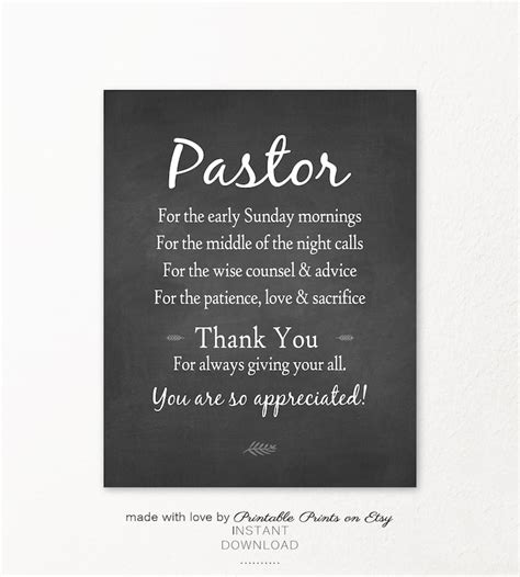 PASTOR APPRECIATION, Gift for Pastor Thank You Quote Printable, Instant Download Jpeg File Quick ...