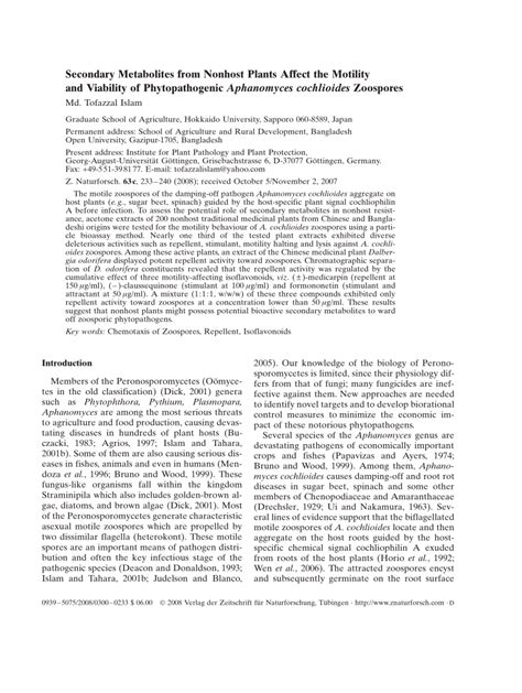 (PDF) Secondary Metabolites from Nonhost Plants Affect the Motility and Viability of ...