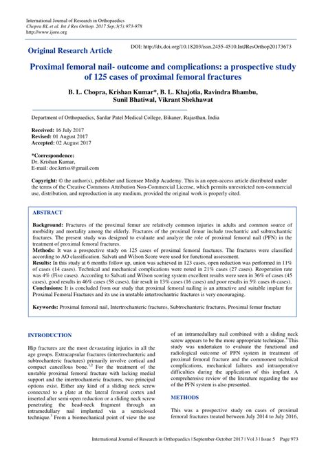 (PDF) Proximal femoral nail- outcome and complications: a prospective study of 125 cases of ...