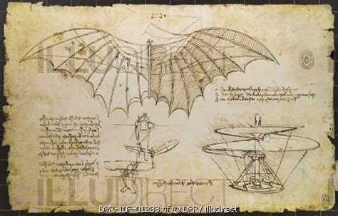 an old paper with drawings on it and some type of flying device in the middle