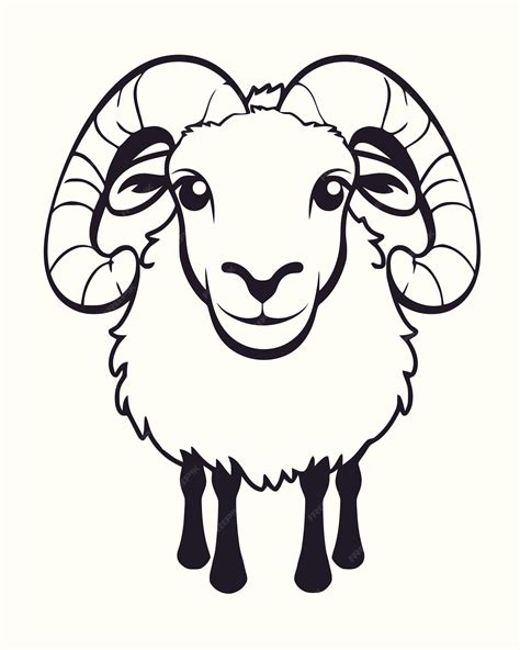 Premium Vector | A black and white drawing of a ram with horns