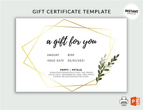 Printable Gift Voucher Template Editable Gift Certificate Template Leafy Gift Certificate DIY ...