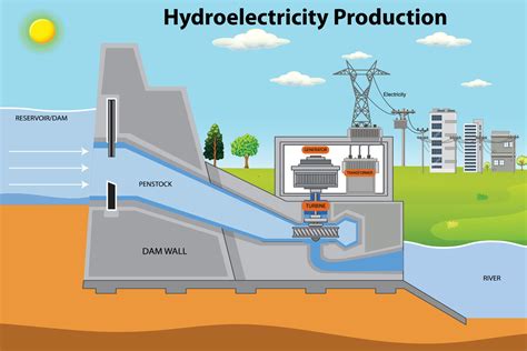 Hydroelectricity. Clean, renewable energy harnessed from flowing water, a sustainable power ...