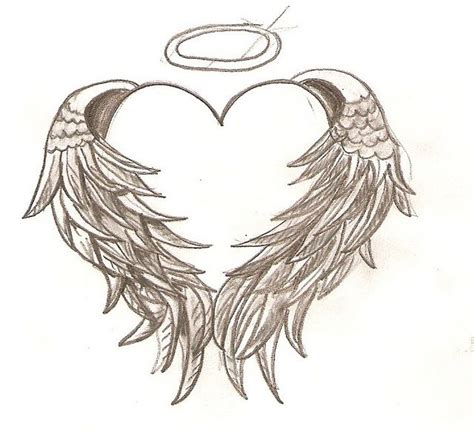 Angel Wings With Halo And Heart Tattoo