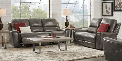 Lanzo Gray Leather 3 Pc Living Room with Reclining Sofa - Rooms To Go