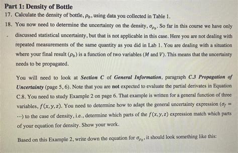 Solved Part 1: Density of Bottle 17. Calculate the density | Chegg.com