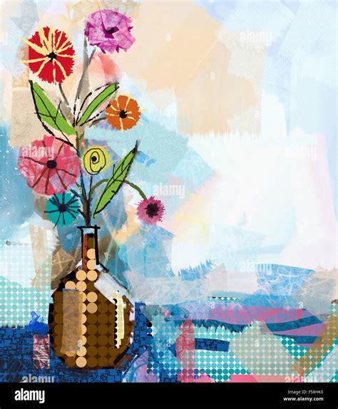 Abstract flowers painting and mixed media art background Stock Photo ...