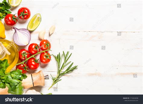 Food Cooking Background On White Wooden Stock Photo 1710363658 | Shutterstock