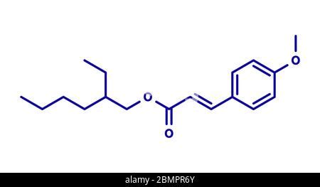 Octyl methoxycinnamate (octinoxate) sunscreen molecule. Stylized skeletal formula (chemical ...