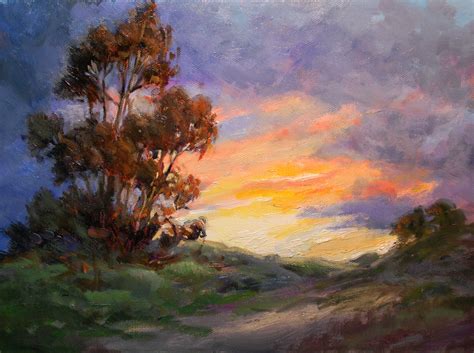 California Sunset Oil Painting – Impressionist Landscape – Eucalyptus Sunset by Karen Winters ...