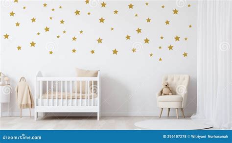 White Wall with Golden Stars Stickers in Baby Room Interior. Generative Ai Stock Photo - Image ...