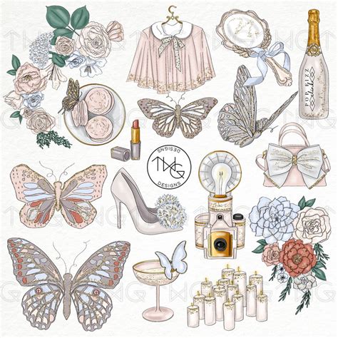 Butterfly Fashion Girl Clip Art Watercolor Clipart Bridal Shower Flowers Photo Girly Vintage ...