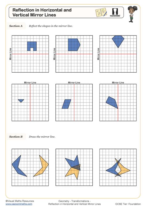 Refelction in Horizontal and Vertical Mirror Lines Worksheet | Printable Maths Worksheets