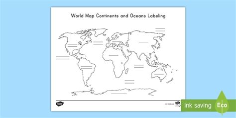 Label the Continents and Oceans | Blank World Map Worksheet