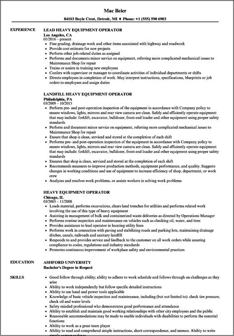 Heavy Duty Equipment Mechanic Resume Sample - Resume Example Gallery