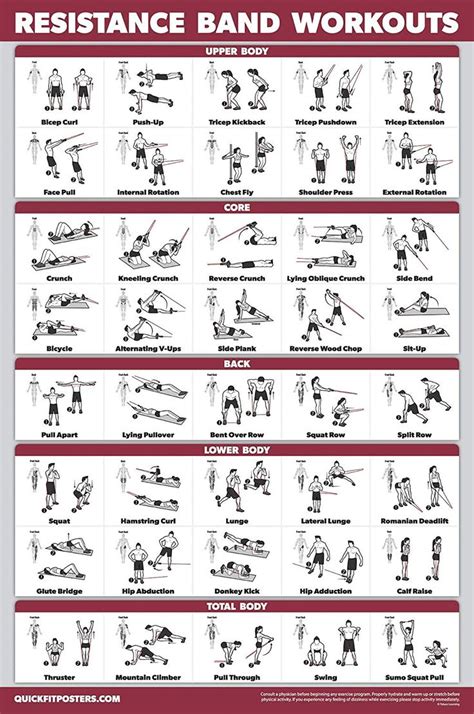 QuickFit Resistance Bands Workout Exercise Poster - Double Sided (Laminated, 18" x 27 ...